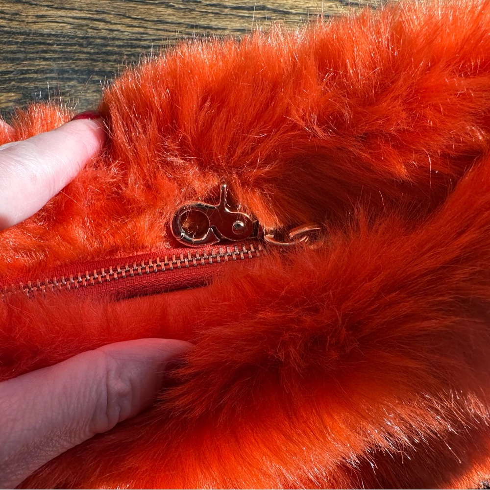 Urban Outfitters “Ava” Faux Fur Clutch – Vibrant Orange Wristlet - Picture 6 of 9